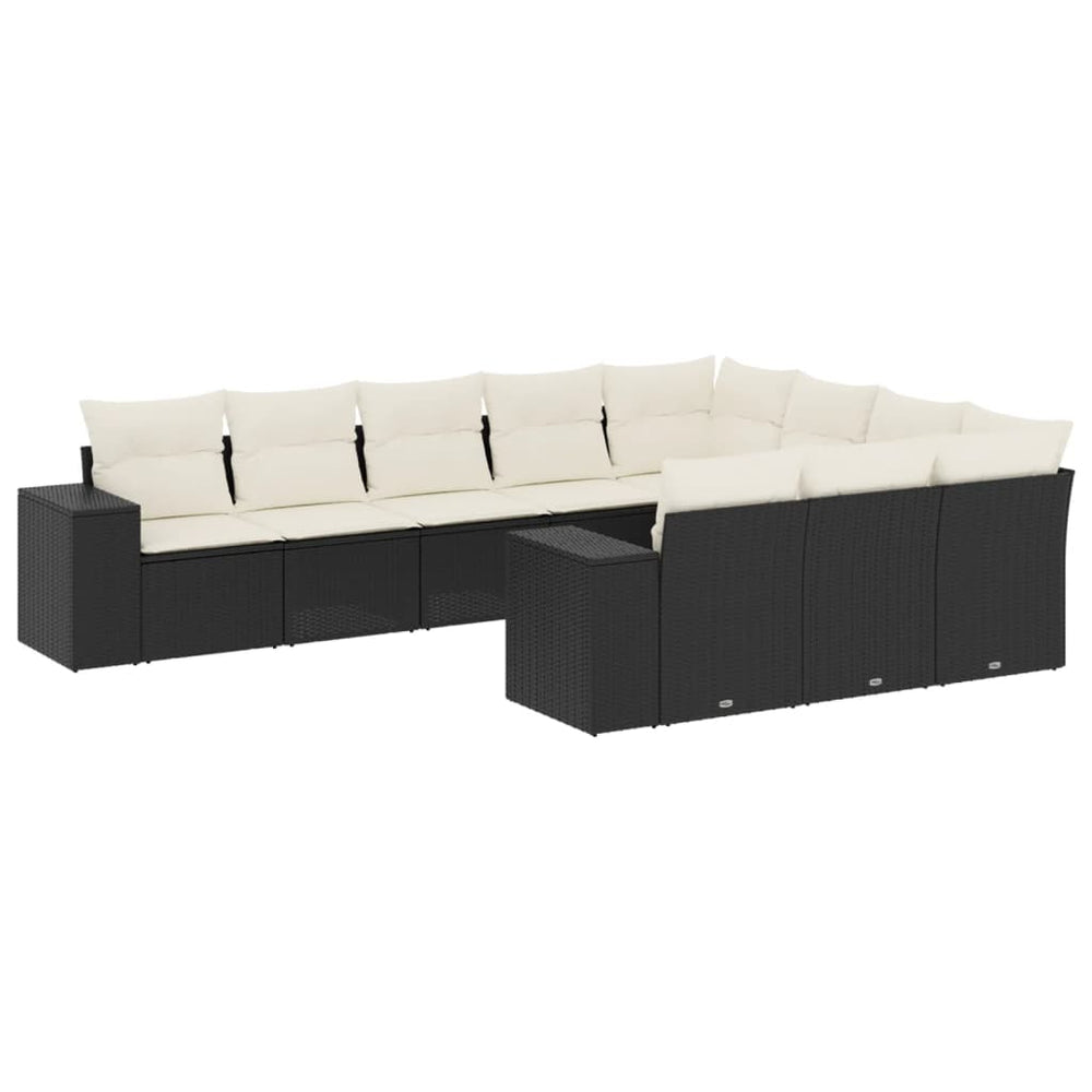 Set Canapele De Grădină Cu Perne, 10 Piese, Negru, Poliratan