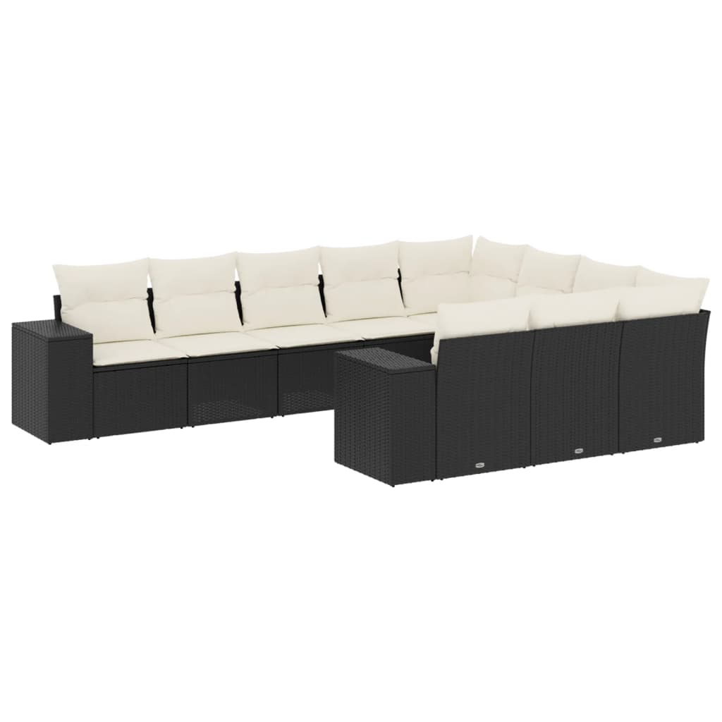 Set Canapele De Grădină Cu Perne, 10 Piese, Negru, Poliratan
