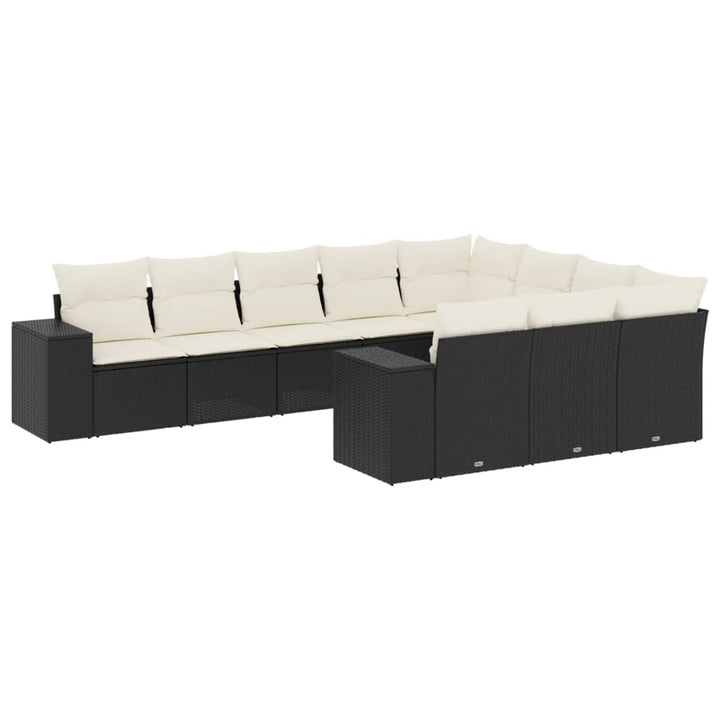 Set Canapele De Grădină Cu Perne, 10 Piese, Negru, Poliratan