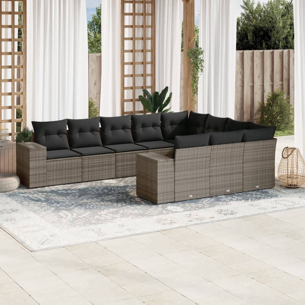 Set Canapele De Grădină Cu Perne, 10 Piese, Negru, Poliratan