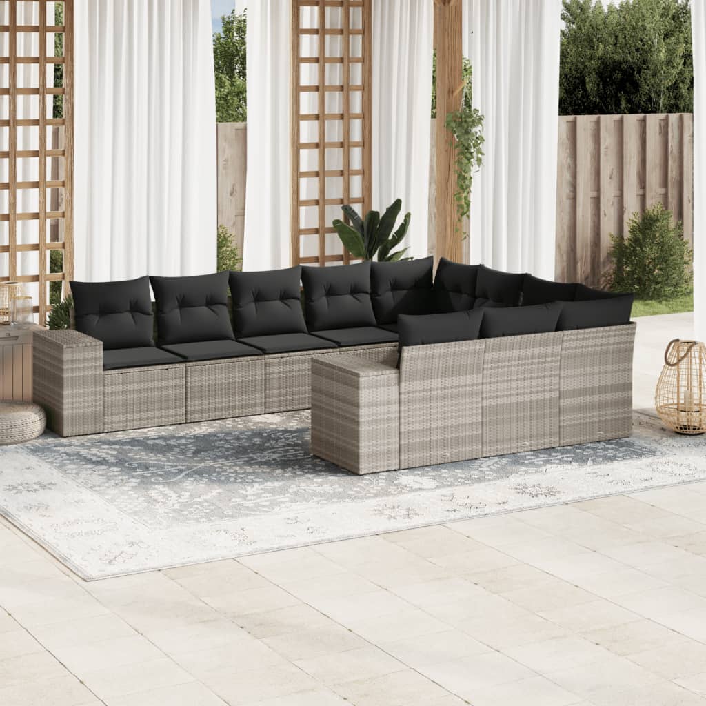 Set Canapele De Grădină Cu Perne, 10 Piese, Negru, Poliratan