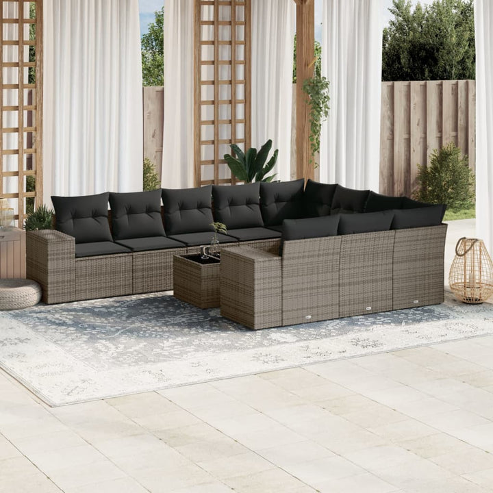 Set Canapele De Grădină Cu Perne, 10 Piese, Negru, Poliratan