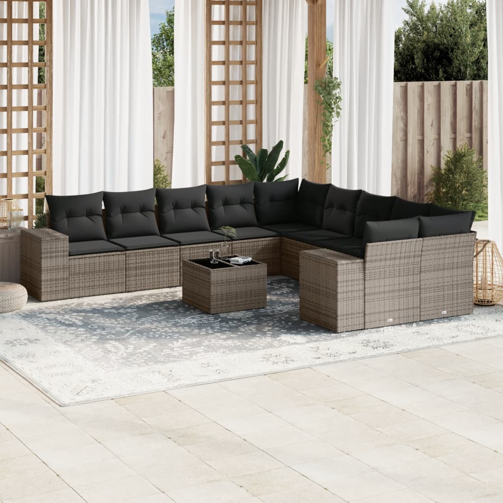 Set Canapele De Grădină Cu Perne, 10 Piese, , Poliratan