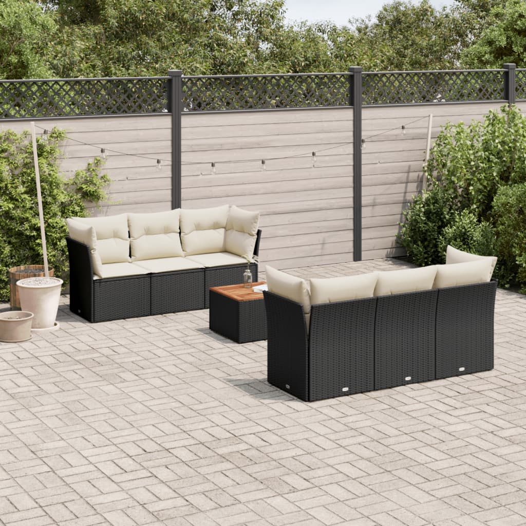 Set Canapele De Grădină Cu Perne, 7 Piese, Negru, Poliratan