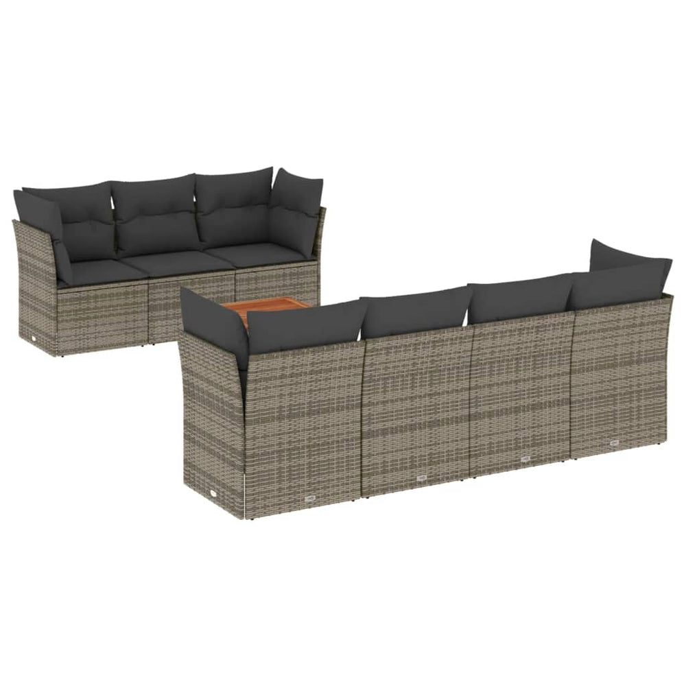 Set Canapele De Grădină Cu Perne, 8 Piese, Gri, Poliratan