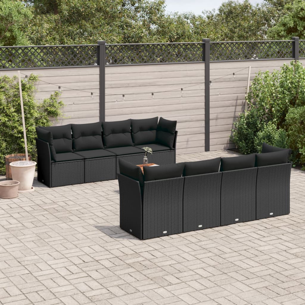 Set Mobilier De Grădină Cu Perne, 9 Piese, Negru, Poliratan