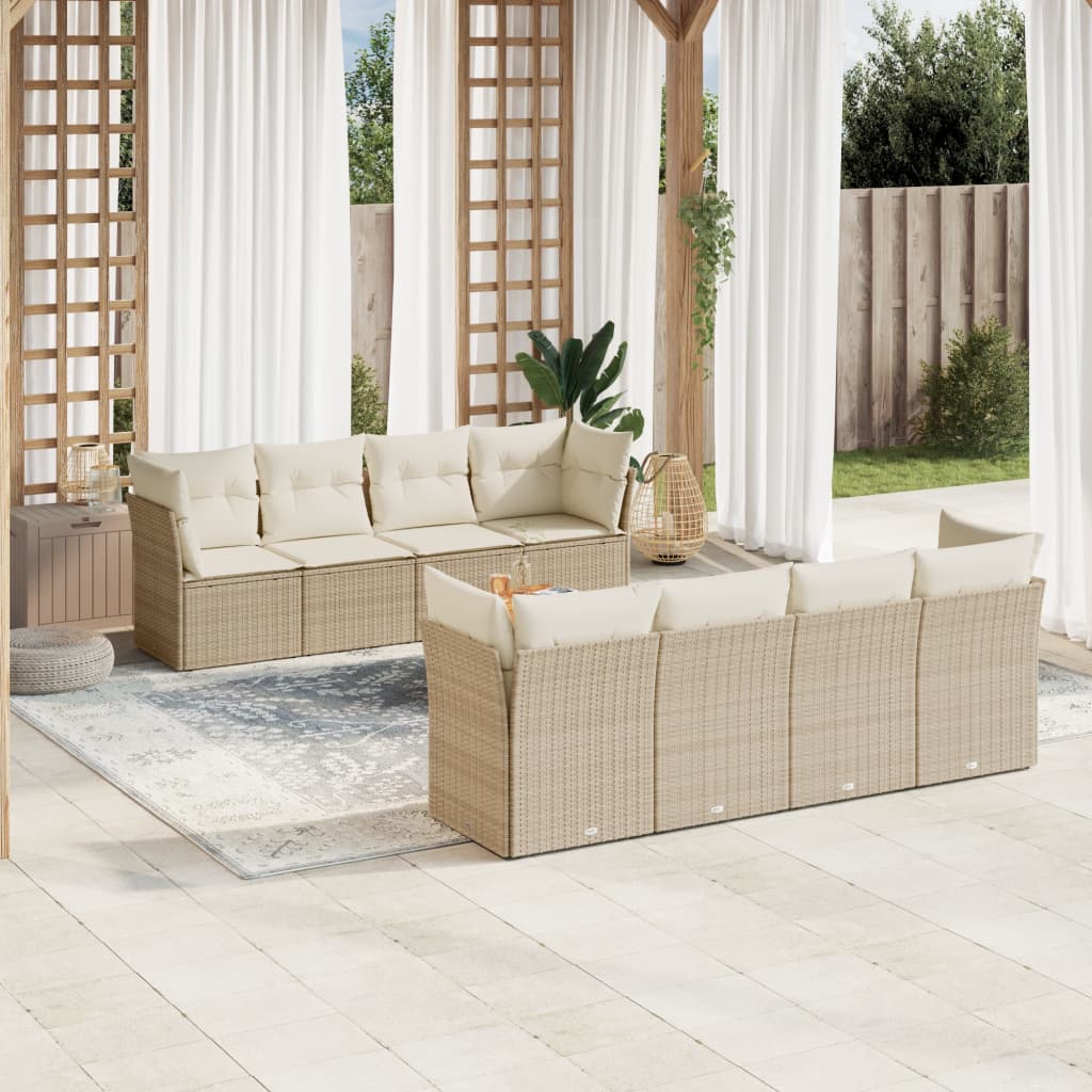 Set Mobilier De Grădină Cu Perne, 9 Piese, Negru, Poliratan