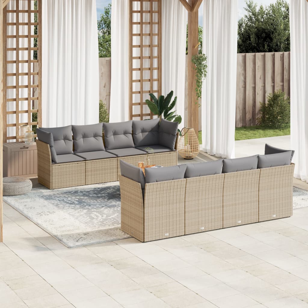Set Mobilier De Grădină Cu Perne, 9 Piese, Negru, Poliratan