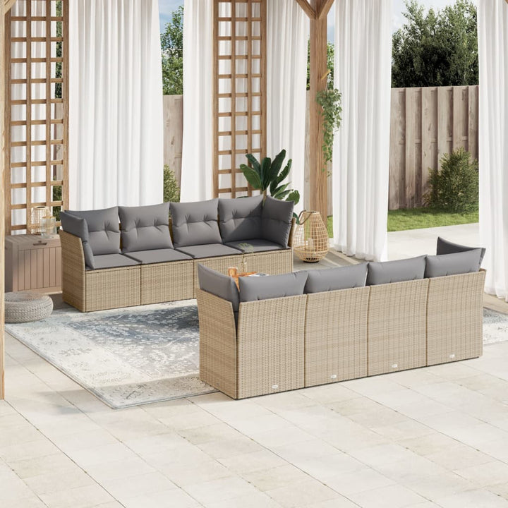 Set Mobilier De Grădină Cu Perne, 9 Piese, Negru, Poliratan