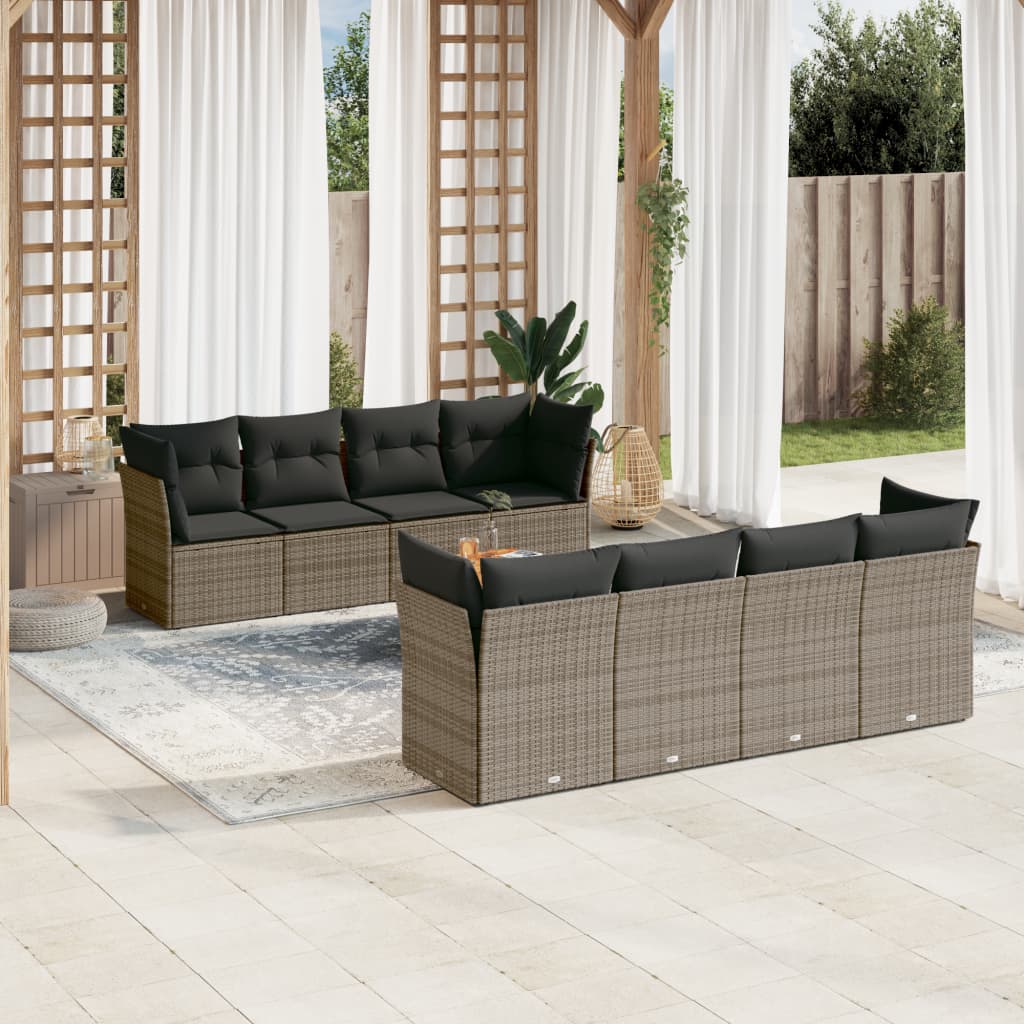 Set Mobilier De Grădină Cu Perne, 9 Piese, Negru, Poliratan