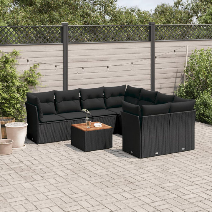 Set Mobilier De Grădină Cu Perne, 9 Piese, Negru, Poliratan