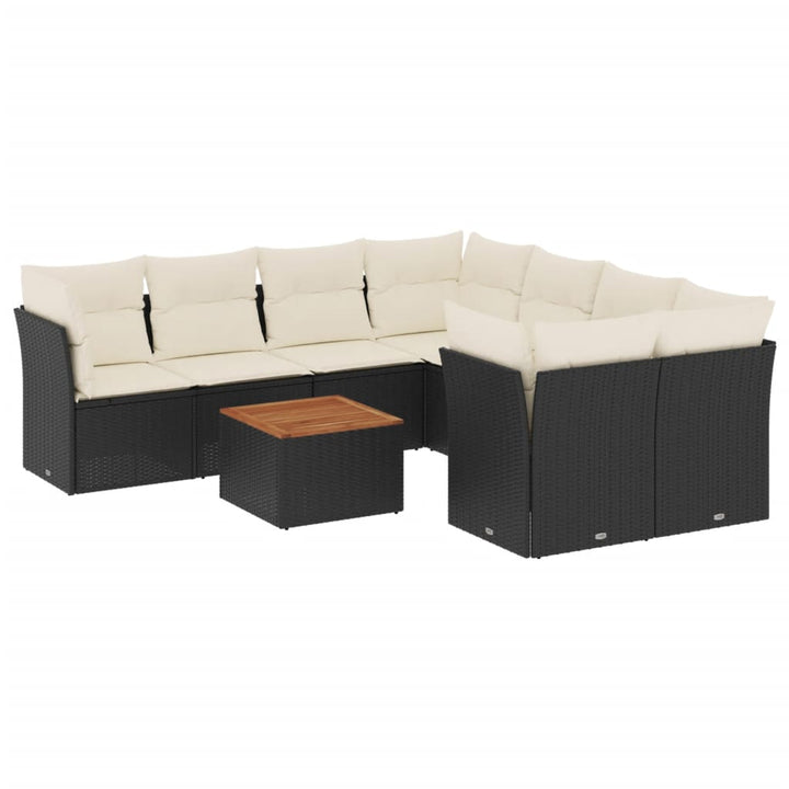 Set Mobilier De Grădină Cu Perne, 9 Piese, Negru, Poliratan