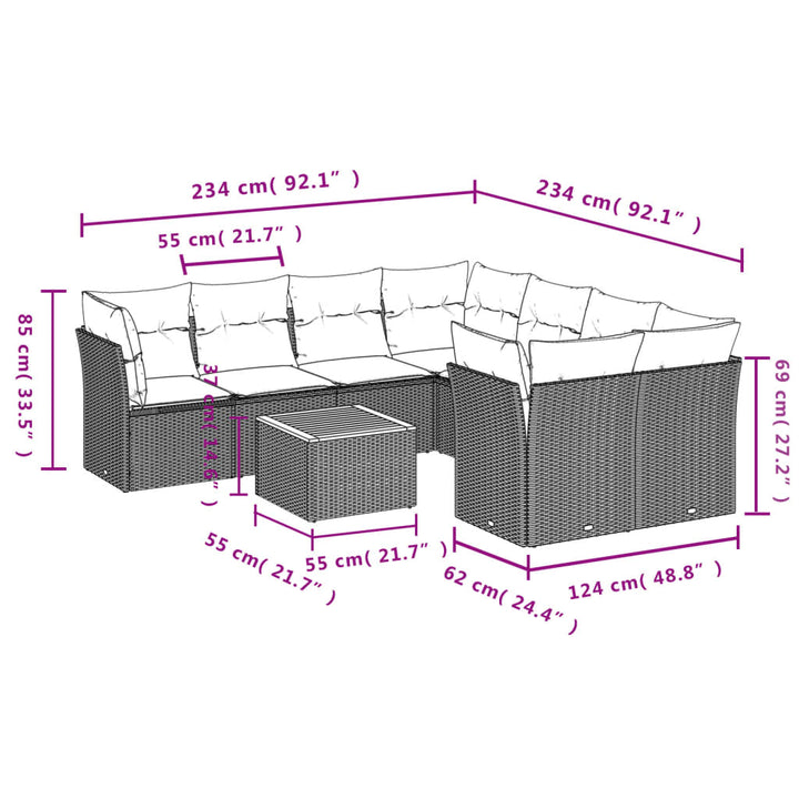 Set Mobilier De Grădină Cu Perne, 9 Piese, Negru, Poliratan