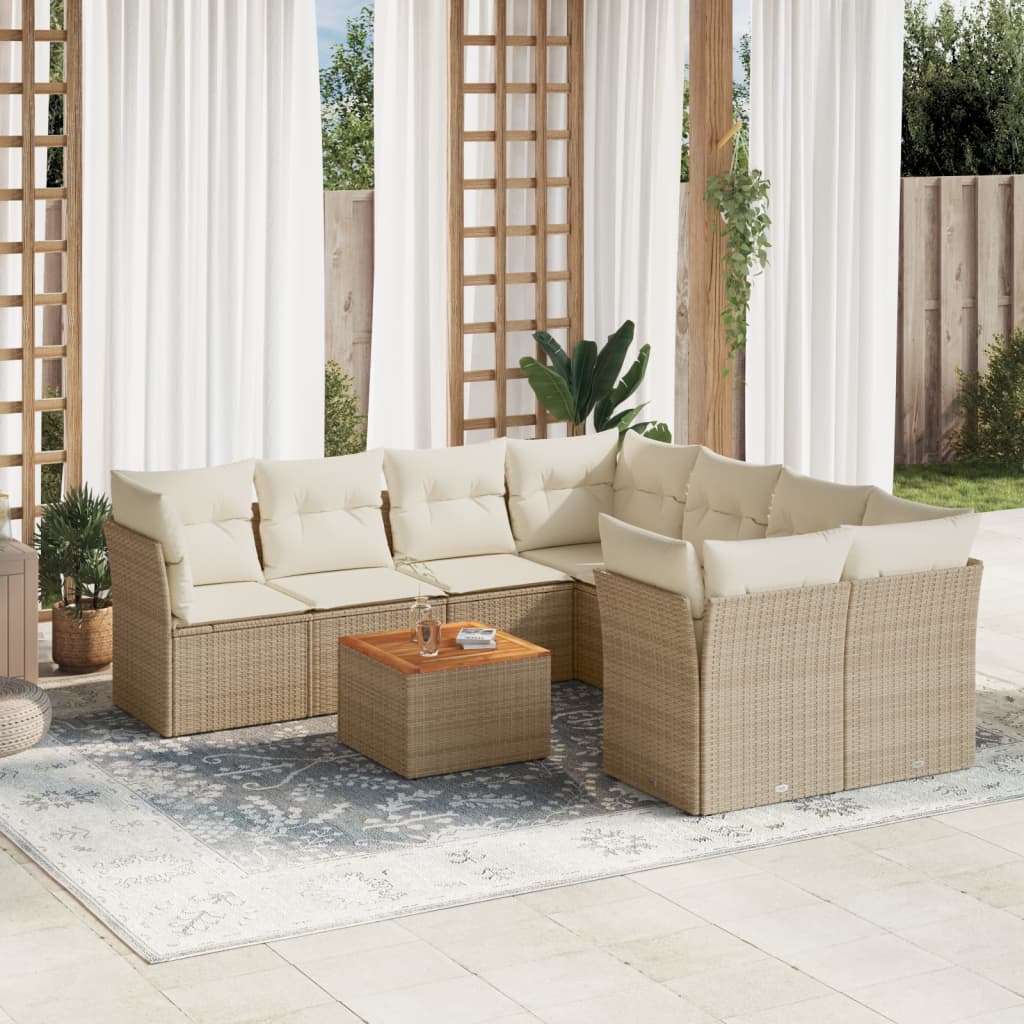 Set Mobilier De Grădină Cu Perne, 9 Piese, Negru, Poliratan