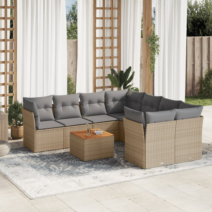 Set Mobilier De Grădină Cu Perne, 9 Piese, Negru, Poliratan