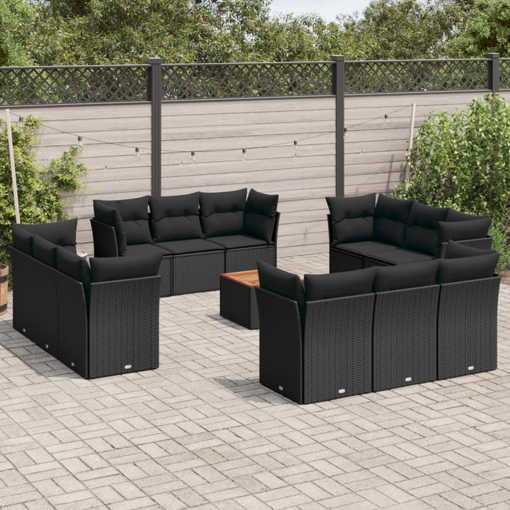 Set Mobilier De Grădină Cu Perne, 13 Piese, Negru, Poliratan
