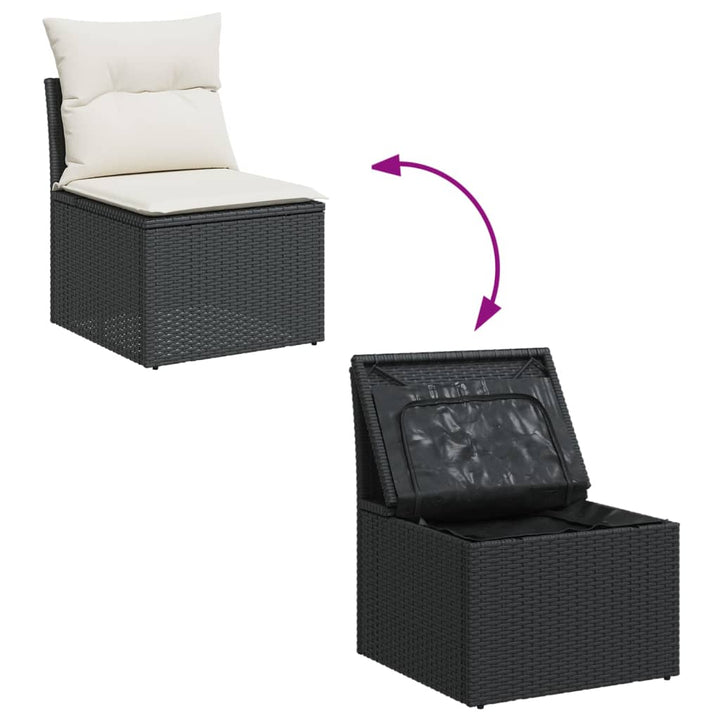 Set Mobilier De Grădină Cu Perne, 13 Piese, Negru, Poliratan