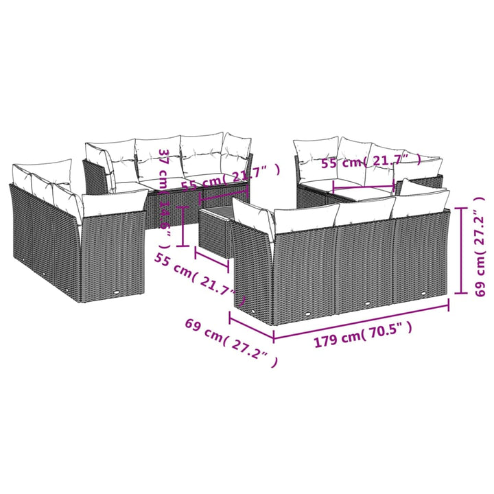 Set Mobilier De Grădină Cu Perne, 13 Piese, Negru, Poliratan