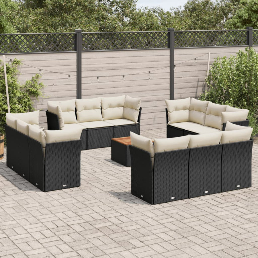 Set Mobilier De Grădină Cu Perne, 13 Piese, Negru, Poliratan