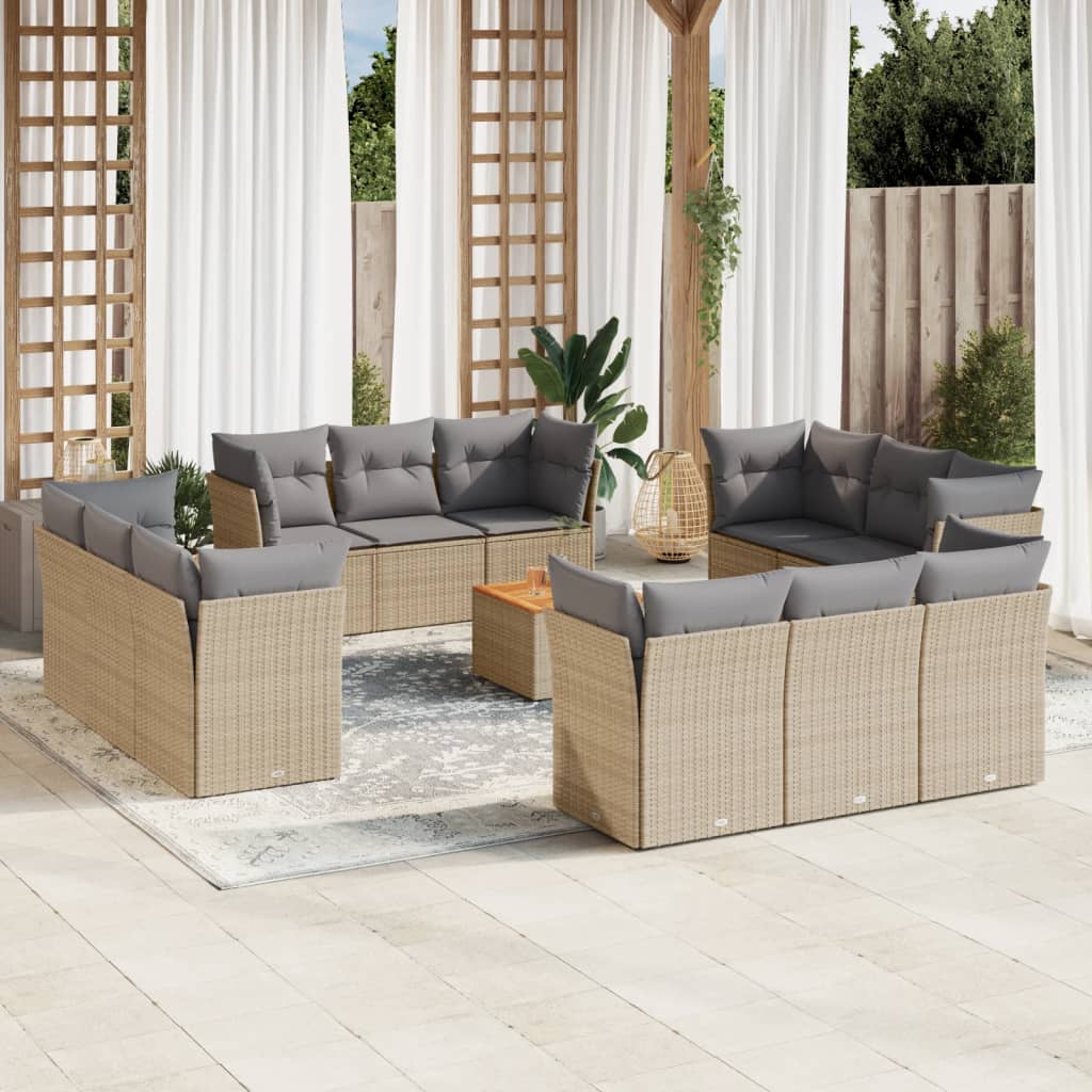 Set Mobilier De Grădină Cu Perne, 13 Piese, Negru, Poliratan