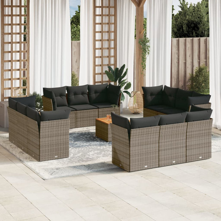 Set Mobilier De Grădină Cu Perne, 13 Piese, Negru, Poliratan