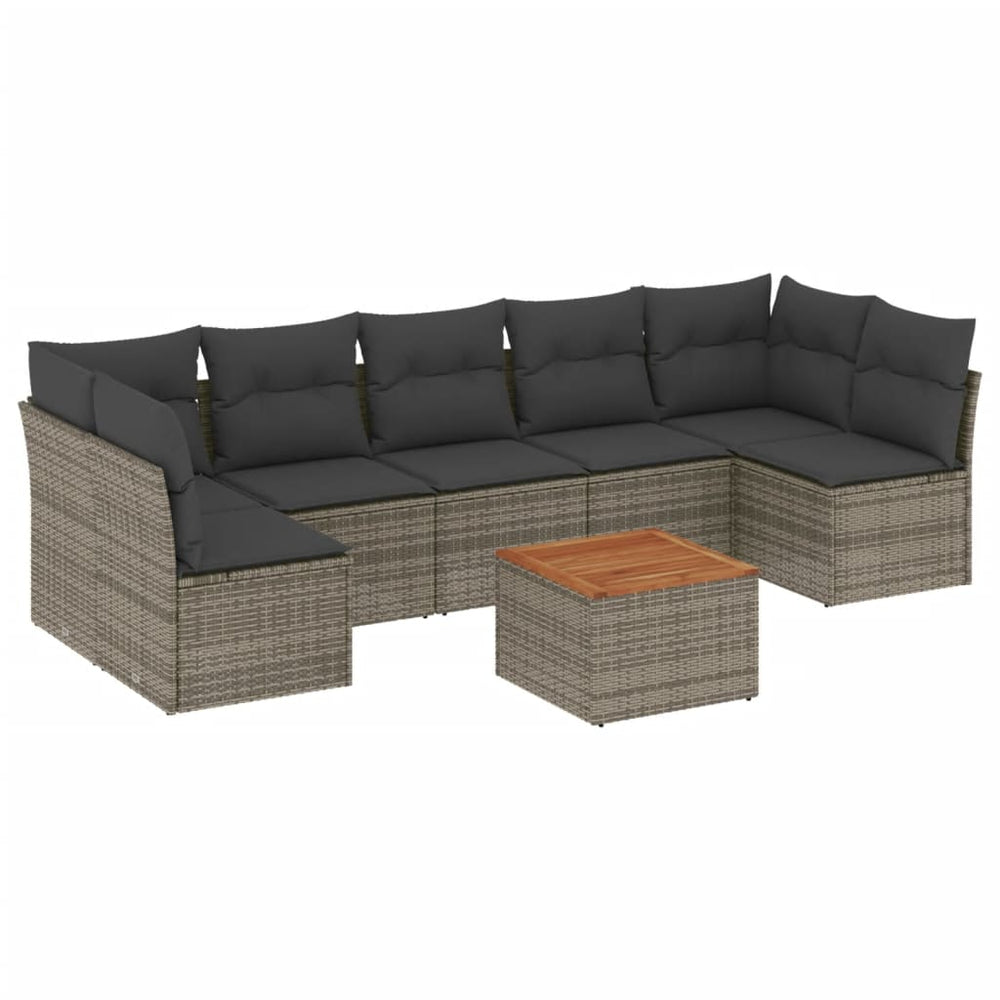 Set Canapele De Grădină Cu Perne, 8 Piese, Gri, Poliratan