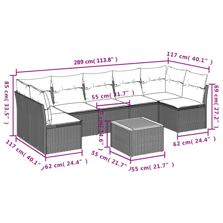 Set Canapele De Grădină Cu Perne, 8 Piese, Gri, Poliratan