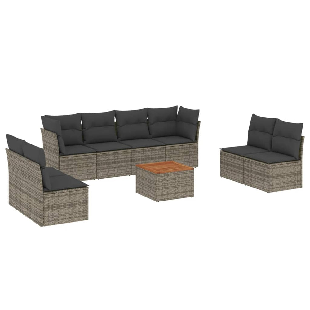Set Canapele De Grădină, 9 Piese, Cu Perne, Gri, Poliratan