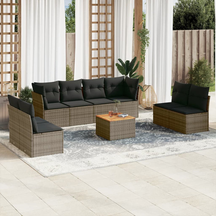Set Canapele De Grădină, 9 Piese, Cu Perne, Gri, Poliratan