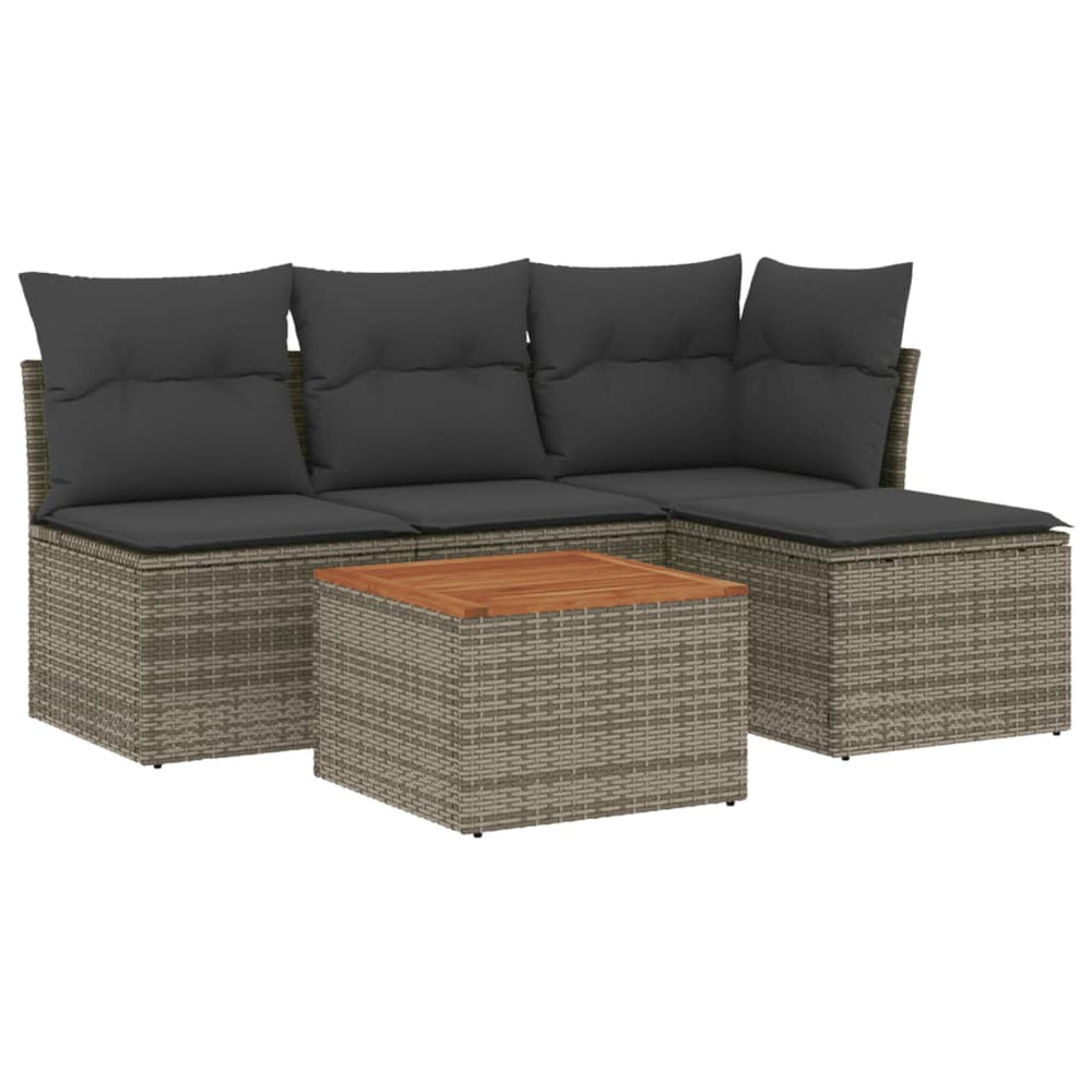 Set Canapea De Grădină Cu Perne, 5 Piese, Gri, Poliratan