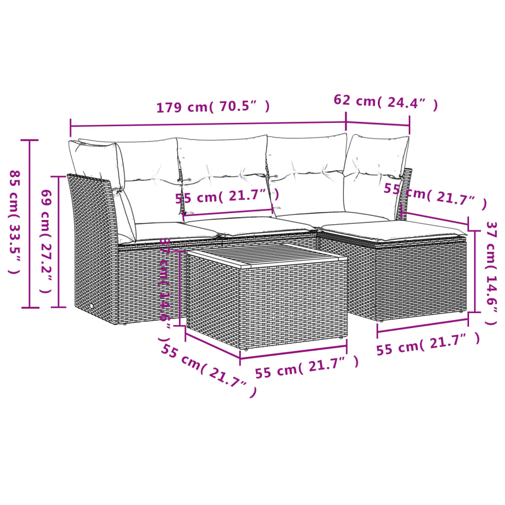 Set Mobilier De Grădină Cu Perne, 5 Piese, , Poliratan
