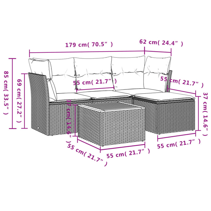 Set Mobilier De Grădină Cu Perne, 5 Piese, , Poliratan