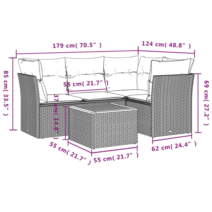 Set Mobilier De Grădină Cu Perne, 5 Piese, , Poliratan