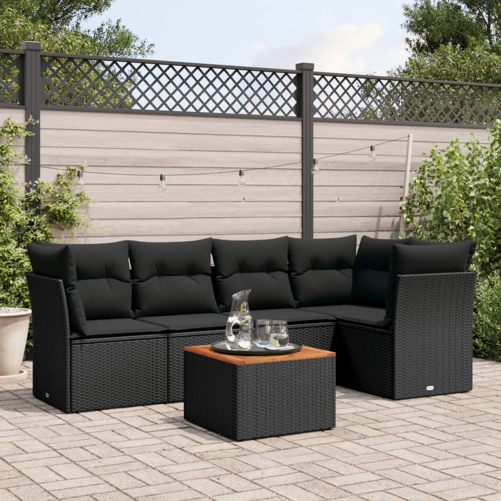 Set Mobilier De Grădină Cu Perne, 6 Piese, Negru, Poliratan