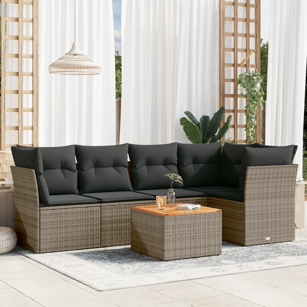 Set Mobilier De Grădină Cu Perne, 6 Piese, Negru, Poliratan