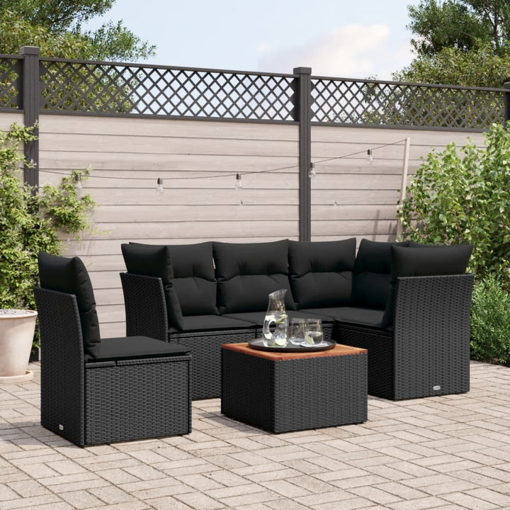 Set Mobilier De Grădină Cu Perne, 6 Piese, Negru, Poliratan