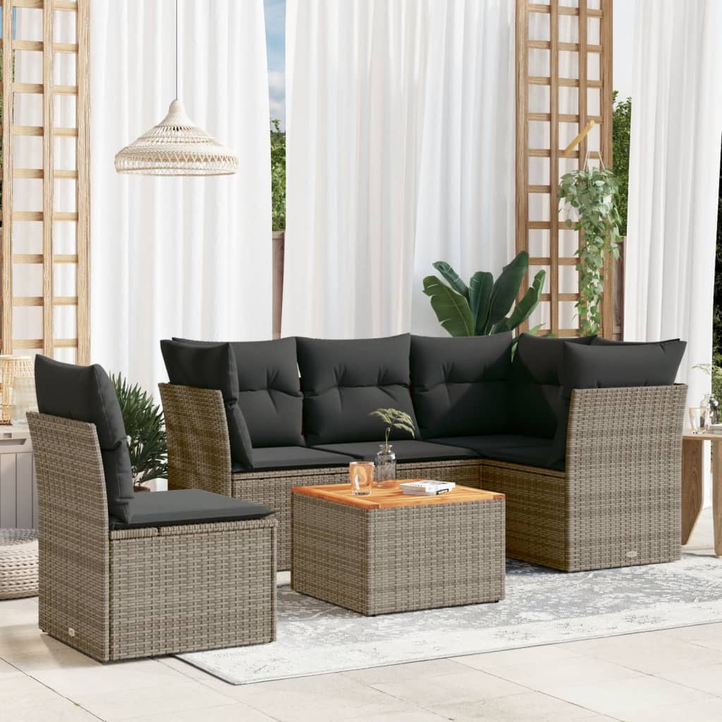 Set Mobilier De Grădină Cu Perne, 6 Piese, Negru, Poliratan