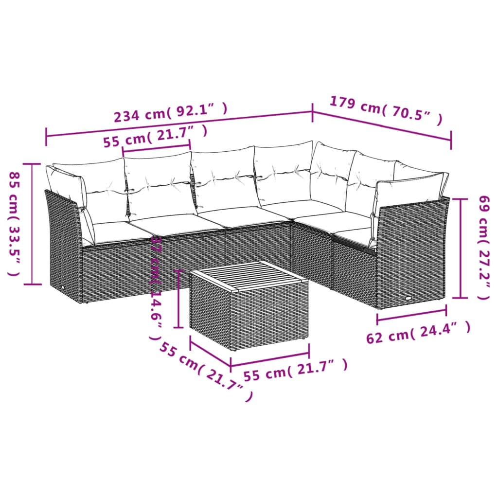 Set Canapele De Grădină Cu Perne, 7 Piese, , Poliratan