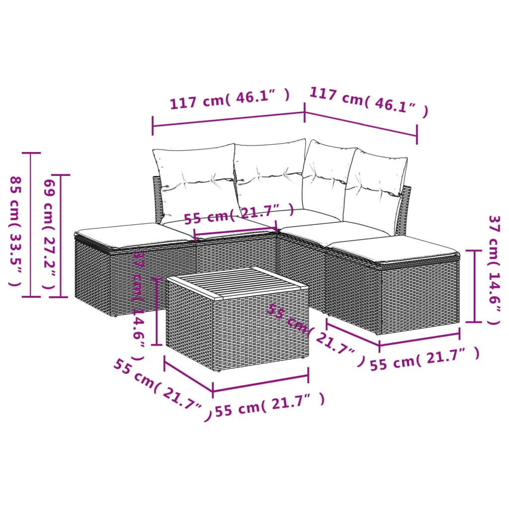 Set Mobilier De Grădină Cu Perne, 6 Piese, , Poliratan