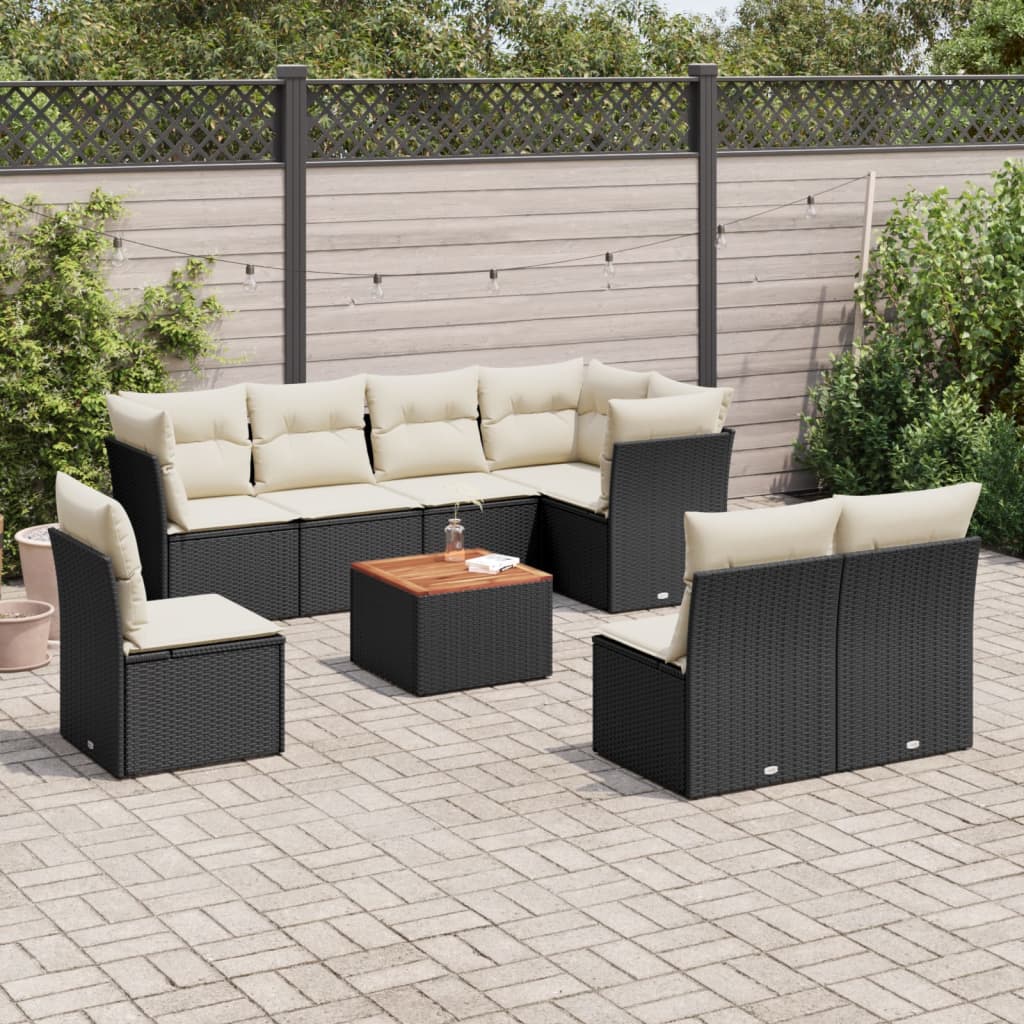 Set Mobilier De Grădină Cu Perne, 9 Piese, Negru, Poliratan