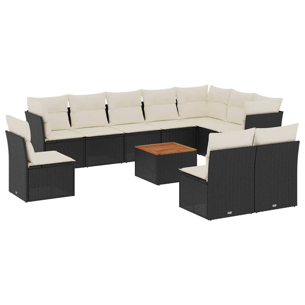Set Canapele De Grădină Cu Perne, 11 Piese, Negru, Poliratan
