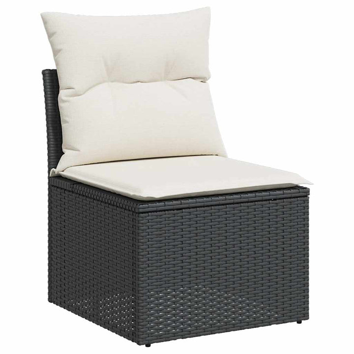 Set Canapele De Grădină Cu Perne, 11 Piese, Negru, Poliratan