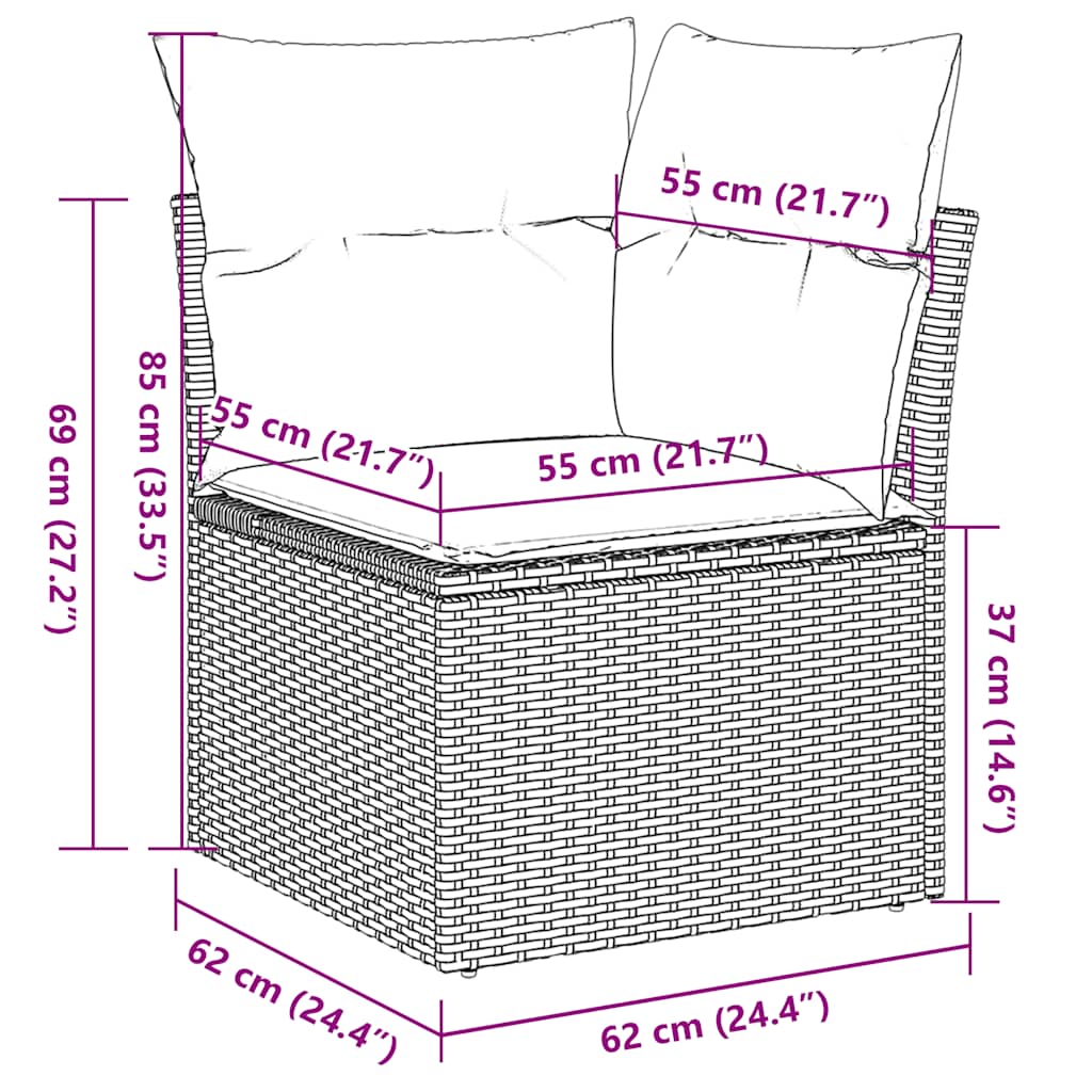 Set Canapele De Grădină Cu Perne, 11 Piese, Negru, Poliratan