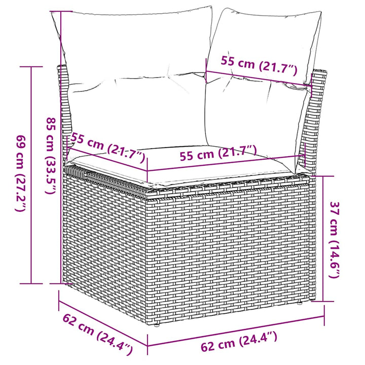 Set Canapele De Grădină Cu Perne, 11 Piese, Negru, Poliratan