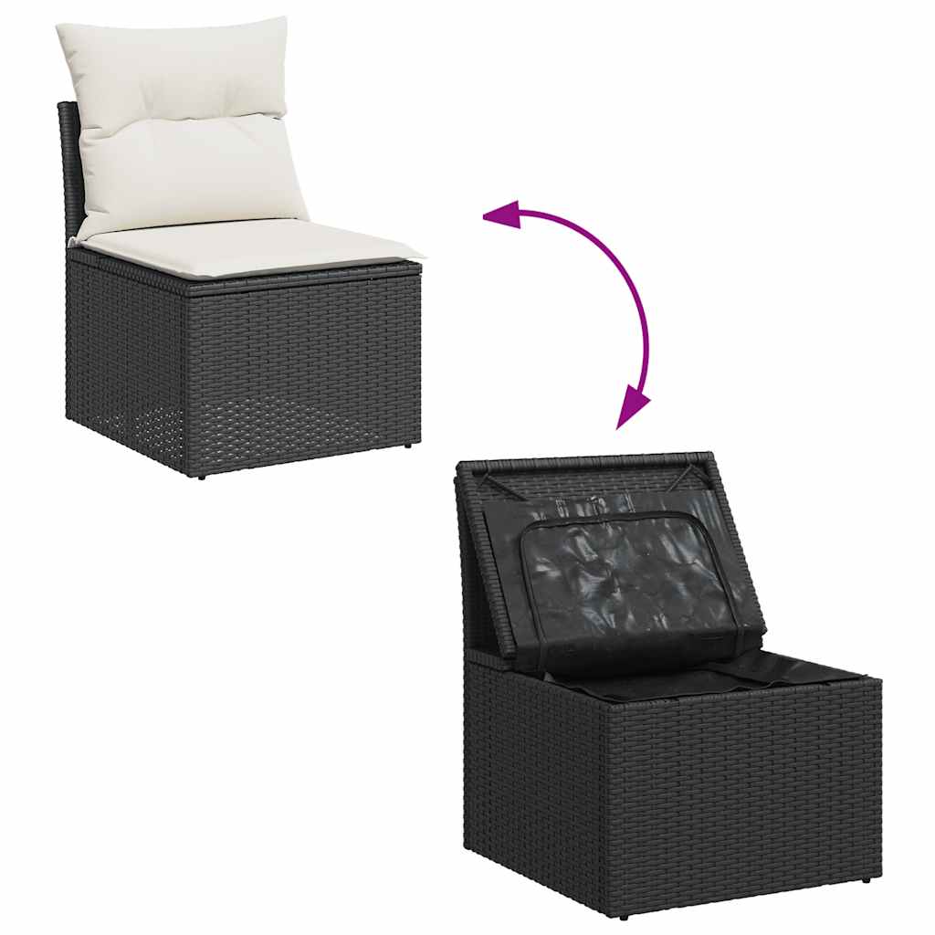 Set Canapele De Grădină Cu Perne, 11 Piese, Negru, Poliratan