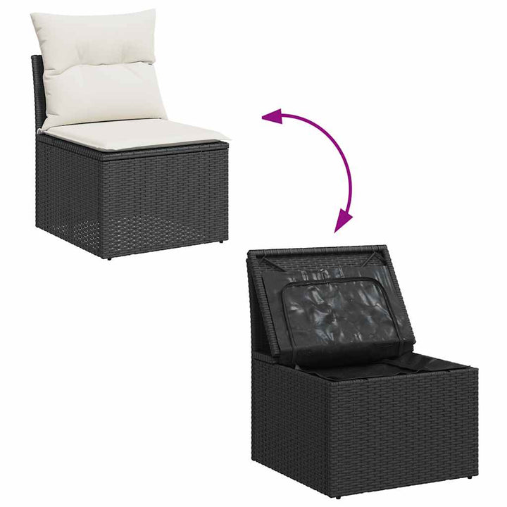 Set Canapele De Grădină Cu Perne, 11 Piese, Negru, Poliratan