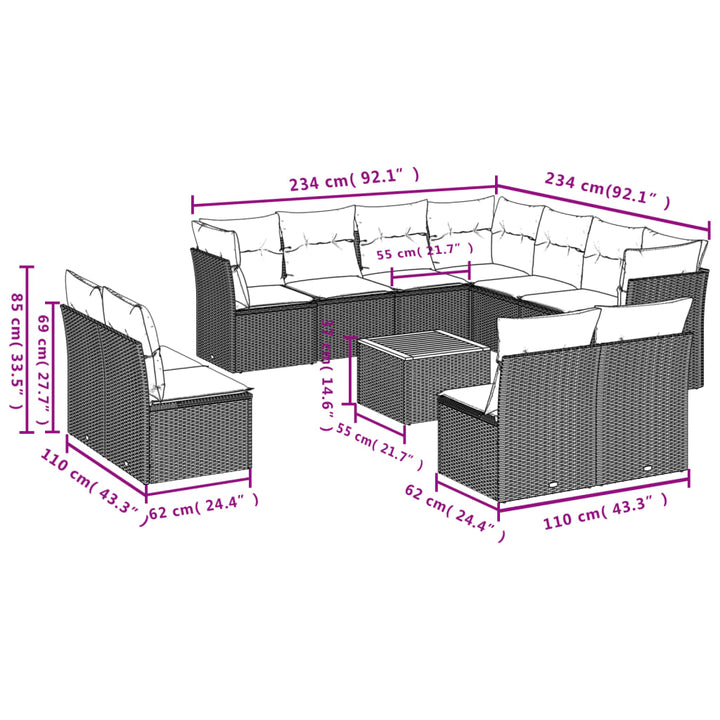 Set Canapele De Grădină, 12 Piese, Cu Perne, , Poliratan
