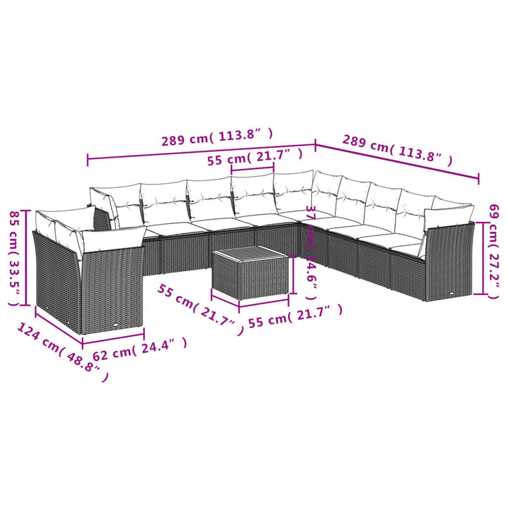 Set Canapele De Grădină, 12 Piese, Cu Perne, , Poliratan
