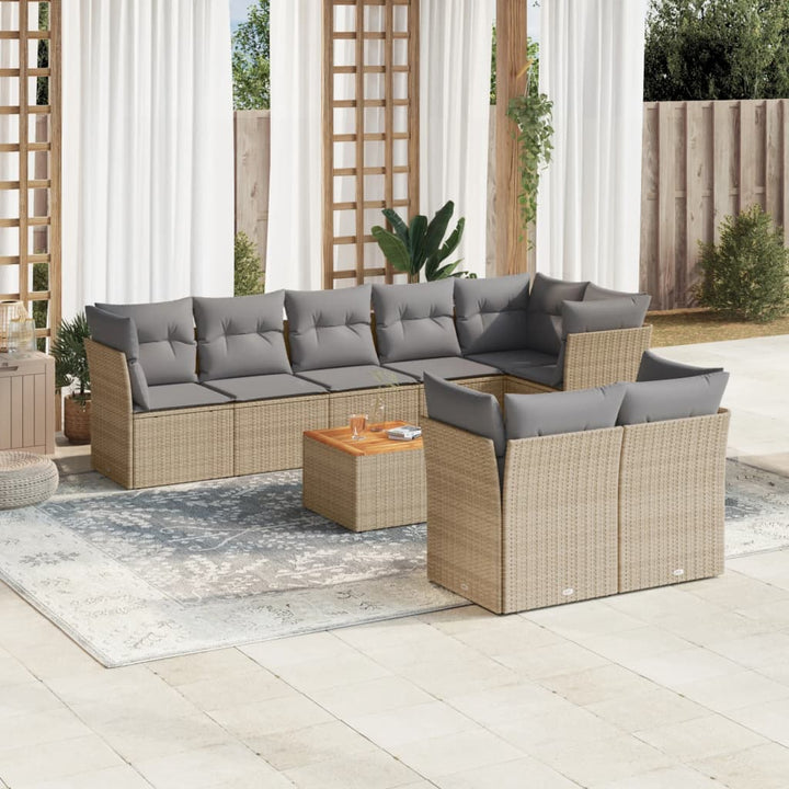 Set Mobilier De Grădină Cu Perne, 9 Piese, , Poliratan
