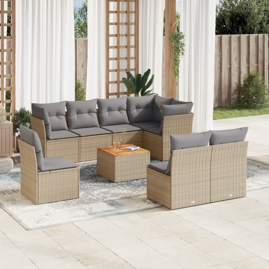Set Mobilier De Grădină Cu Perne, 9 Piese, , Poliratan
